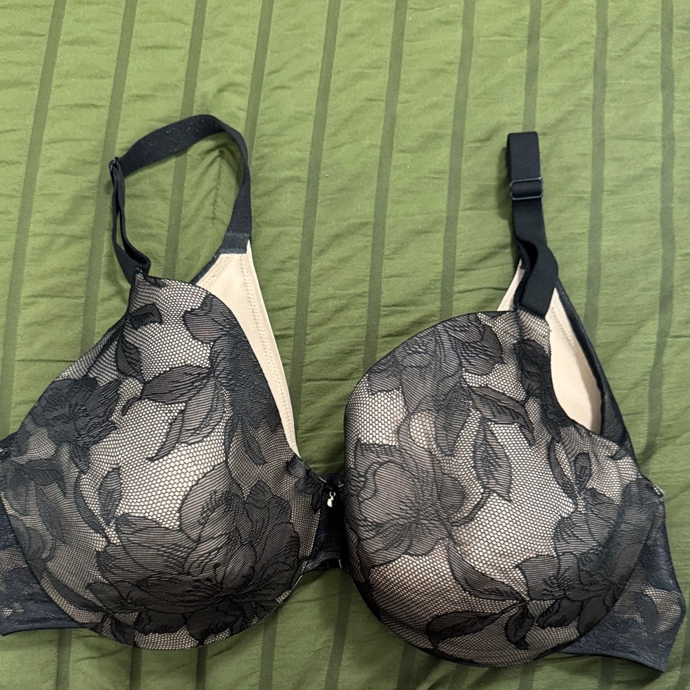 Cacique Black Floral Mesh Bra